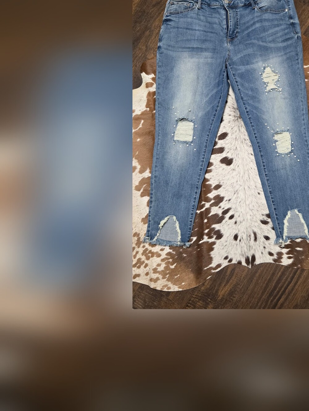 Dollhouse Light Blue Distressed Skinny Jeans with Pearl Studs